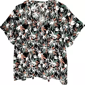 Peace & Pearls Womens Size L Blouse Top Pullover Short Sleeve Floral V-Neck New - Picture 1 of 14