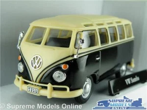 VOLKSWAGEN T1 SAMBA CAMPER CAR VAN BUS VW 1:43 SIZE BLACK/CREAM CARARAMA SPLIT T - Picture 1 of 4
