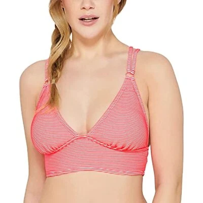 Hula Honey Women's Swimwear Neon Ribbed Striped Bikini Top Pink XS - Image 1 of 4