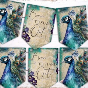 Peacock Bunting Hanging Decoration Party Decor Home Birthday - Picture 1 of 1