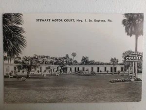 Vintage Stewart Motor Court Motel Daytona Beach Florida Black & White Postcard - Picture 1 of 3