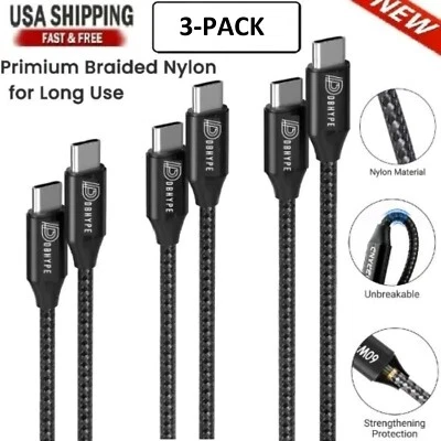 3X USB-C To USB-C PD 20W Phone Fast Charger Cable For Samsung Android iPhone 15 - Image 1 of 4