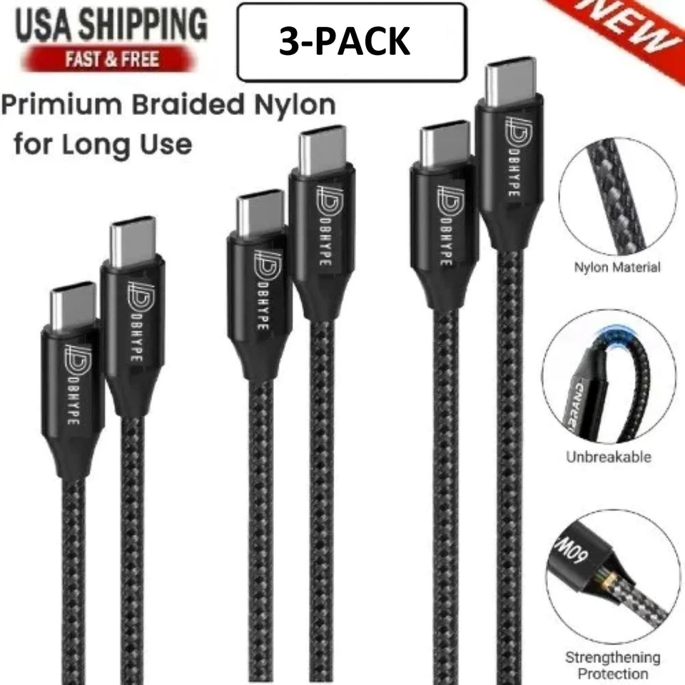 3X USB-C To USB-C PD 20W Phone Fast Charger Cable For Samsung Android iPhone 15 - Image 1 of 4