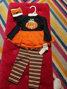 NWT Infant Girls 6/9 Months Little Lass Halloween Sequin Pumpkin Outfit Tutu - Picture 1 of 10