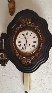 Uhr, alte, franz. Wanduhr etwa von 1850, Ochsenauge, Oeil de Boeuf, mit Perlmut, - Bild 1 von 12
