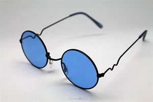 BLAUE RUNDE SONNENBRILLE SCHWARZES GESTELL TRIGUN VAMPIR COSPLAY STEAM PUNK HIPPIE - Bild 1 von 2