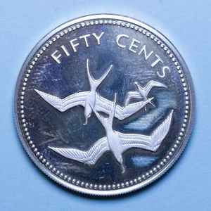 BELIZE 50 CENTS 1974 FM (P) ARGENTO PROOF SILVER COIN MONETA NUMISMATICA - Imagen 1 de 2