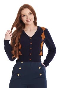 BANNED Apparel Womens Blue Rockabilly Vintage Retro V Neck Heritage Cardigan - Picture 1 of 4