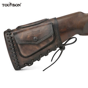 TOURBON Leather Rifle Cheek Rest w/Side Pouch Shotgun Recoil Pad Buttstock Cover