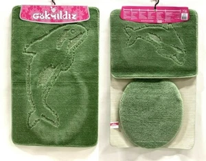 Bathroom set bathroom carpet bathroom set 3-piece set 100 x 60 cm light green - Picture 1 of 4