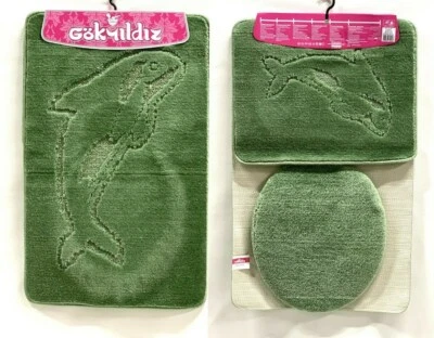 Badgarnitur Badteppich Badezimmergarnitur 3-Teilig Set 85 x 55 cm Hellgrün - Bild 1 von 2