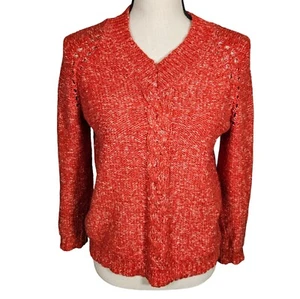 St John's Bay Womens Petite Knit V Neck Sweater, ReddishOrange, Petite Large - Picture 1 of 9