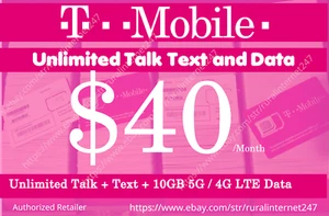 T-Mobile eSIM/SIM Plan $40 | 10GB | 30 Days | Phone Only Plan - Picture 1 of 1