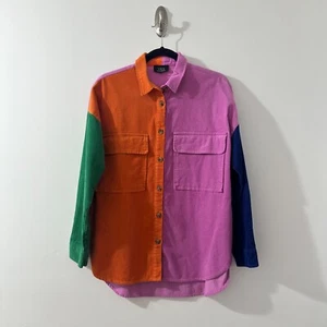 Vici Women Corduroy Color Block Button Up Shirt Size XS 90s Style Pockets Trendy - Picture 1 of 11