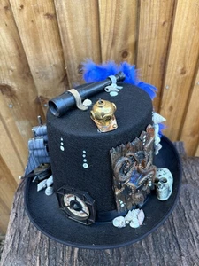 Unisex Black Blue Steampunk Top Hat Octopus Ship Telescope Skull 60cm (23) - Picture 1 of 11