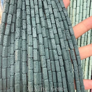 Cuentas de roca volcánica de lava tubular cuboide verde negruzco de 4x13 mm para hacer joyas - Imagen 1 de 6