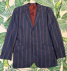 Brook Taverner Size 42 Striped Blazer Jacket Pockets Linen Blend Nautical Tennis - Picture 1 of 11