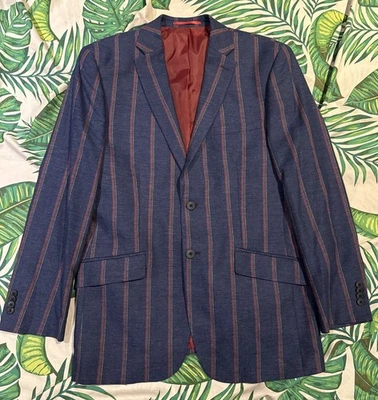 Brook Taverner Size 42 Striped Blazer Jacket Pockets Linen Blend Men’s Designer - Image 1 of 4