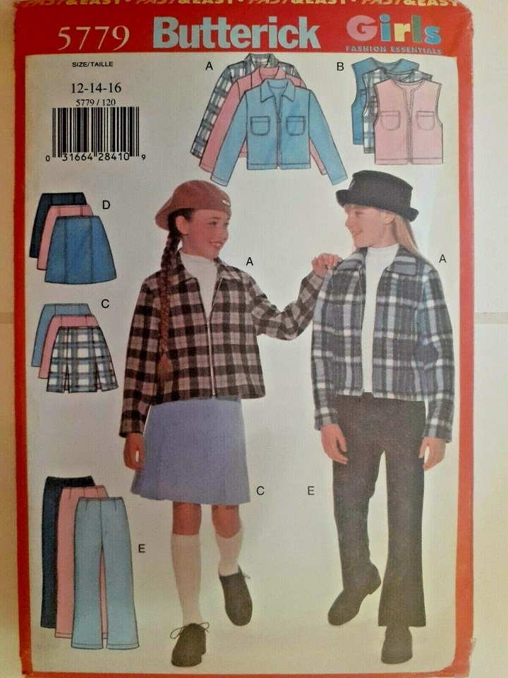 Butterick 5779 Skirt Pants Jacket Vest Sewing Pattern Girls 12 14 16 UC Outfit - Image 1 of 4