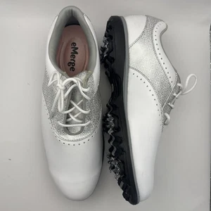 FOOTJOY eMerge Women’s White/Silver Golf Shoes With Spikes Sz 8M - Worn Once! - Picture 1 of 12