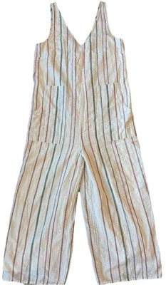 American Eagle 条纹连身裤女式小号多色亚麻混纺  — 第 1/4 张图片