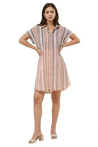 Umgee bleached stripe collared dress in Carrot Mix - Picture 1 of 9