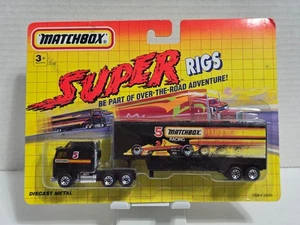 MATCHBOX SUPER RIGS #5 RACING DIECAST BLACK TRANSPORTER SEMI TRUCK HAULER 1992 - Picture 1 of 11