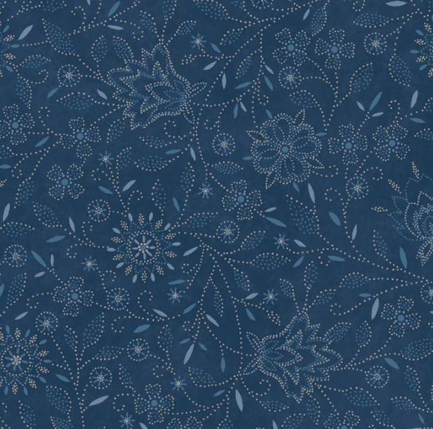 Tela floral intrincada, contornos punteados, azul retazos, Maywood 10931M-B Foto 1 de 1