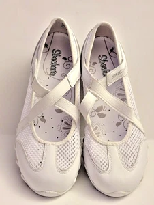 Skechers Women's Bikers Leather Mesh X Strap Slip On Shoes White Sz 7 NEW - Picture 1 of 10
