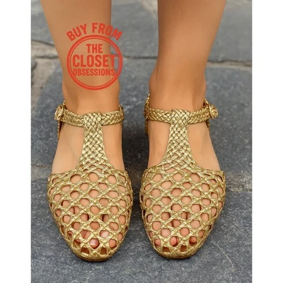 ZARA Metallic Gold Woven Flats NWT Size 7.5 Blogger Favorite - Image 1 of 4