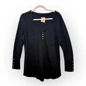 Chaser Black Ribbed Henley Long Sleeve Top Minimalist Essential XL - Picture 1 of 7