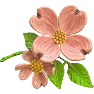 Vintage Pink Flower 2-7/8" Brooch Metal Resin Mod Retro Floral Pin! - Imagen 1 de 4