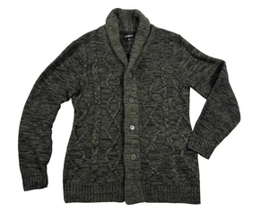 Opa Grobstrick Relaxed Slouchy XL Schalkragen Zopfmuster grün Strickjacke Landhaus - Bild 1 von 12