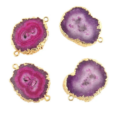 Real Purple Solar Quartz Double Bail Gold Plated DIY Connectors 2 Pairs Lot - Image 1 of 3