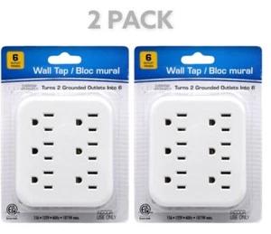 2 Pack White 6 Outlet Wall Outlet Adapters Multi Plug Power Splitters Electrical - Picture 1 of 5
