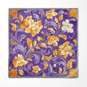 4+ Looks in One! Genuine Silk Royal Violet and Marigold Floral Pocket Square - Picture 1 of 6