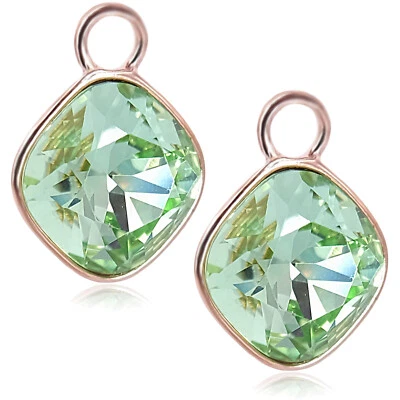 Rosegold Charm Anhänger 2 Stück 925 Sterling Silber Grün Markenkristalle NOBE... - Bild 1 von 4