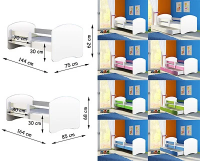 Kinderbett Fantasia in Weiss, Babybett,Jugendbett 140x70 und 160x80 in 6 Farben