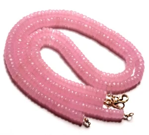 Rose Color Quartz 7.5 mm Size Faceted Heishi Shape Beads 17.5" Necklace - Picture 1 of 9