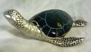 Silver and Coral Blue Sea Turtle Decoration or Paperweight - Picture 1 of 4