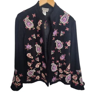 Coldwater Creek Womens SZ S Black Embroidered Floral & Paisley Open Jacket - Picture 1 of 9