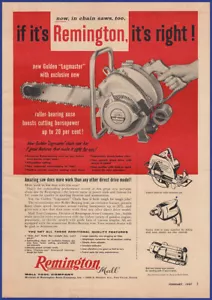 Vintage 1957 Remington Golden Logmaster Chainsaw 50's Print Ad - Picture 1 of 1