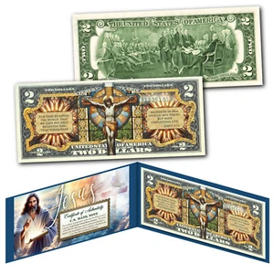 JESUS Stained Glass Religious Bible Verse John 3:16 Genuine Legal Tender $2 Bill - Picture 1 of 3