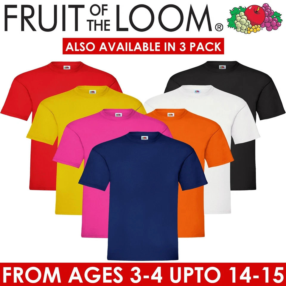 T-Shirts Fruit of the Loom Jungen Mädchen Kinder Baumwolle schlicht kurzärmeliges T-Shirt
