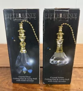 Pair (2) New Old Stock (NOS) Fifth Avenue Crystal Lamp Pulls, Prism & Pear Shape - Picture 1 of 10