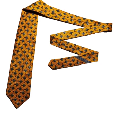 Gravata Ermenegildo Zegna masculina dourada floral 100% seda feita à mão na Itália - Imagem 1 de 4