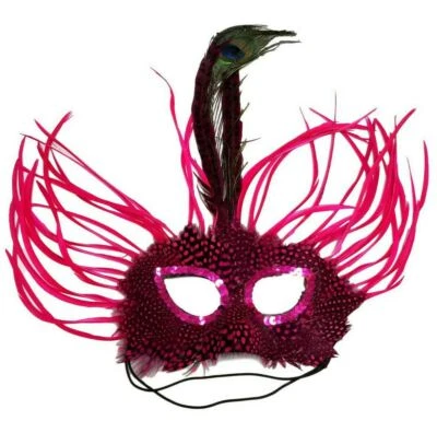Hot Pink Wild Feather Masquerade Mardi Gras Mask - Image 1 of 2