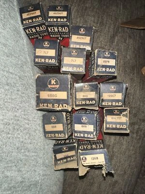 LOTE de tubos de vacío de radio Ken-Rad 6k8 7L7 45Z5GT 6B8G 12sc7 12K8 6B8 6AL7GT Foto 1 de 4