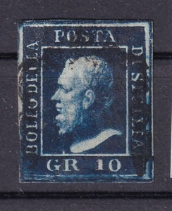 YY981-REGNO DI SICILIA-1859, 10 GRANA AZZURRO CUPO USATO - Picture 1 of 2