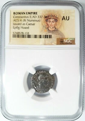 Constantius II Roman Empire BI Nummus AE3/4 NGC AU Ancient Epfig Hoard Pedigree - Image 1 of 4